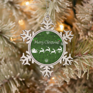 Green Santa's Sleigh & Reindeer Christmas Ornament