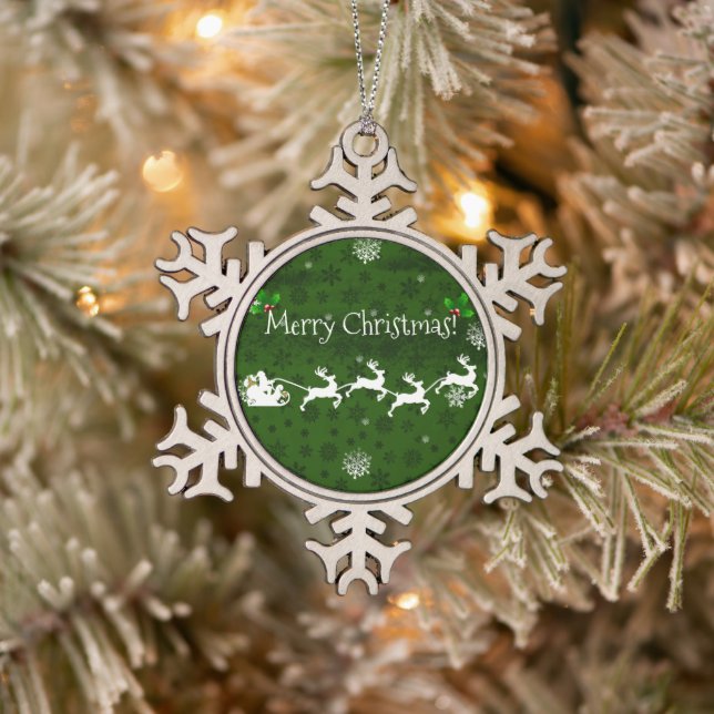 Green Santa's Sleigh & Reindeer Christmas Ornament (Tree)
