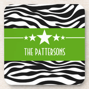 Green Sassy Star Zebra Coaster Set