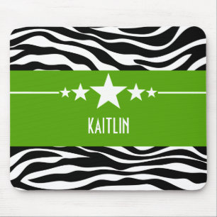 Green Sassy Star Zebra Mousepad