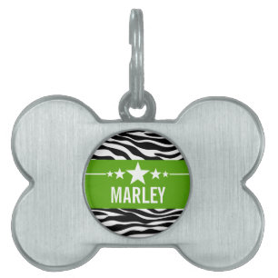 Green Sassy Star Zebra Pet Tag