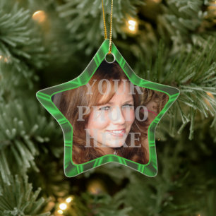 Green Satin Star Holiday Photo Ornament