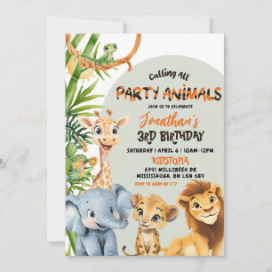 Green Savannah Calling All Party Animals Birthday Invitation
