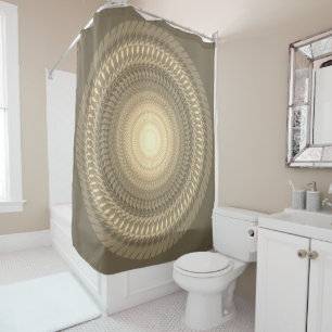 Green Saws Mandala in tribals in Sepia Shower Curtain