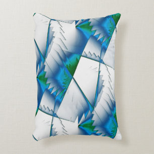 Green saws or zigzag on intense cyan to sky blue decorative cushion