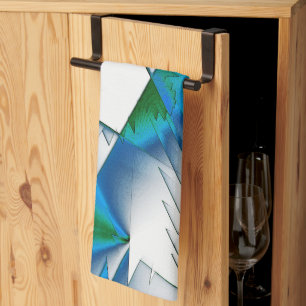 Green saws or zigzag on intense cyan to sky blue  tea towel