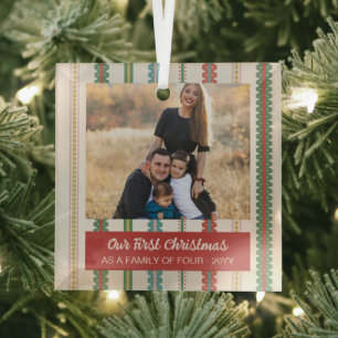 Green Scalloped Stripes Photo Our First Christmas Glass Tree Decoration