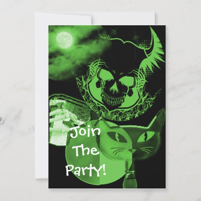 Green Scary Halloween Party Invitations (Front)