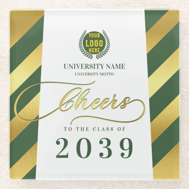 Green School College University Graduation Day Glass Coaster (Front)