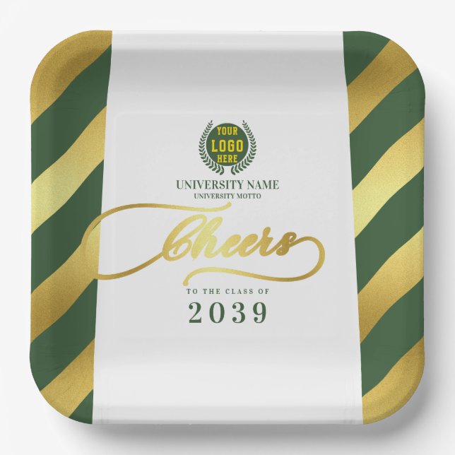 Green School College University Graduation Day Paper Plate (Front)