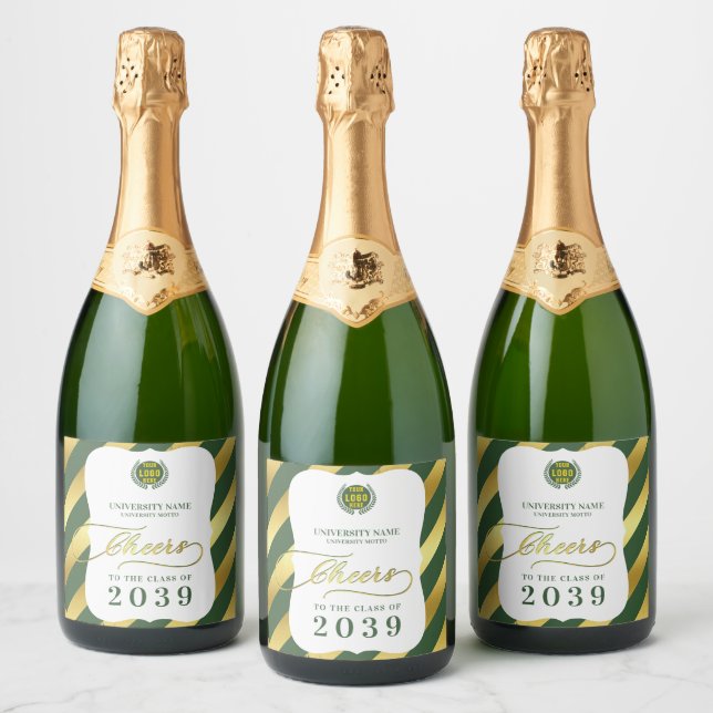 Green School College University Graduation Day Sparkling Wine Label (Bottles)