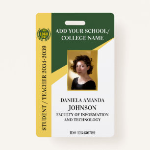 Green School College University Student Teacher ID Badge