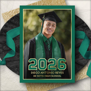 Green School Colors Photo Graduation Announcement