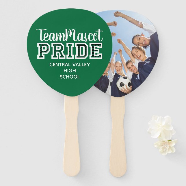 Green School Pride Mascot Name Hand Fan (Front and Back)