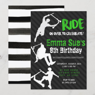 Green Scooter Skate Park Party Birthday Invitation