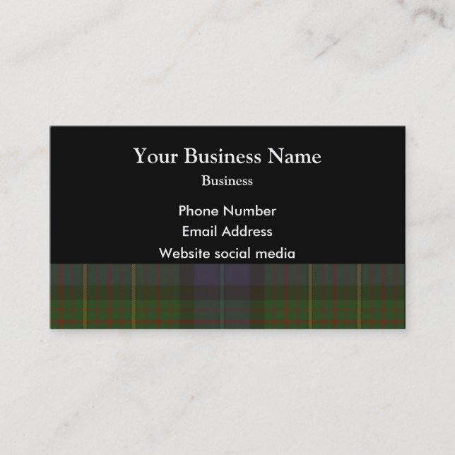 Green Scottish tartan plaid on black Business Card (Front)