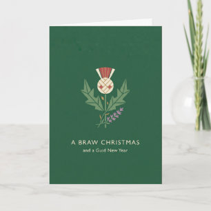 Green Scottish Thistle Braw Christmas Card