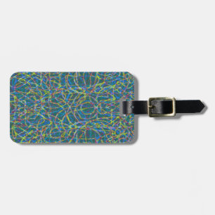 Green scribbled lines pattern luggage tag
