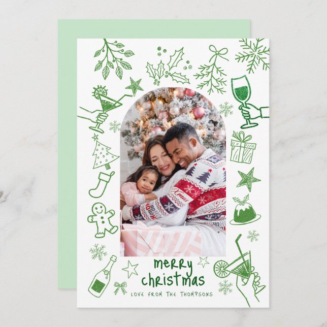 Green Scribbly Glitter Drawings Merry Christmas  Invitation (Front/Back)