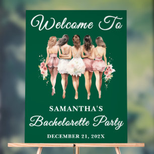 Green Script Christmas Bachelorette Party Welcome Acrylic Sign