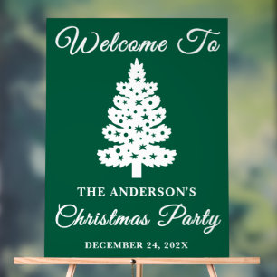 Green Script Christmas Holiday Party Welcome Acrylic Sign