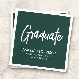 Green Script Graduate Minimalist Graduation Napkin