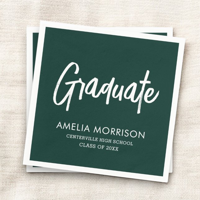 Green Script Graduate Minimalist Graduation Napkin (Creator Uploaded)