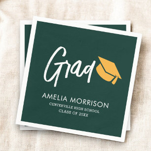 Green Script Graduate Minimalist Graduation Napkin