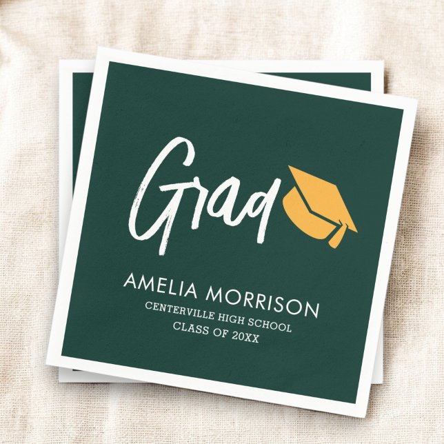Green Script Graduate Minimalist Graduation Napkin (Creator Uploaded)