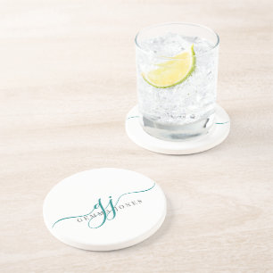 Green Script Initials Monogram Minimalist  Coaster