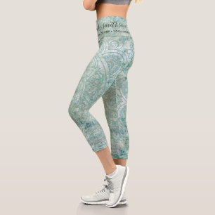 Green Script Mandala Spa Bohemian Spiritual Capri Leggings