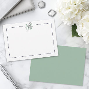 Green Script Minimalist Name Monogram Card