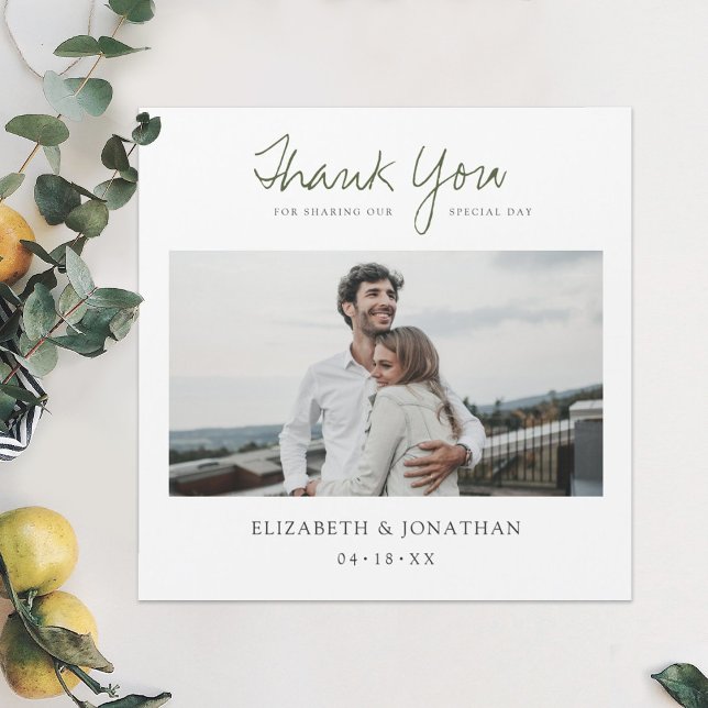 Green Script Photo Wedding Thank You Magnet (Creator Uploaded)