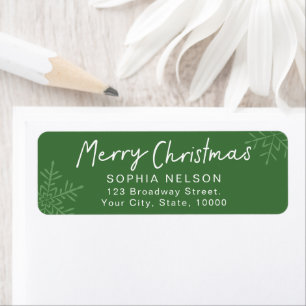 Green Script Snowflakes Christmas Return Address