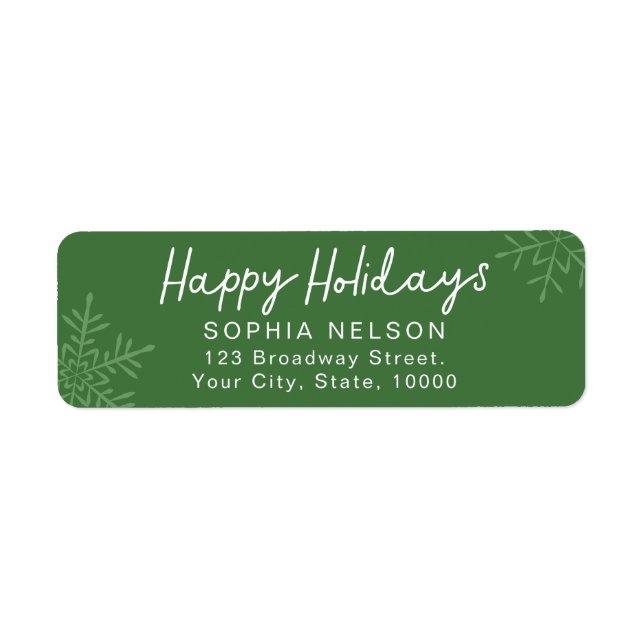 Green Script Snowflakes Holidays Return Address (Front)