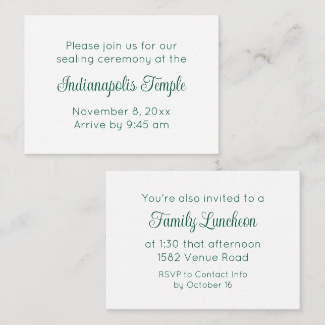Green Script Temple Sealing & Meal Invitation (Front/Back)