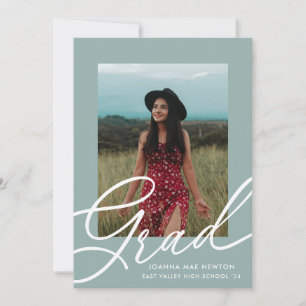 Green Script Two Photo Graduation Invitation