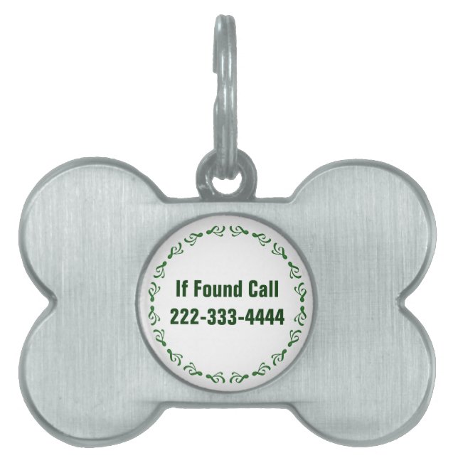 Green Scroll Pet ID Tag (Front)