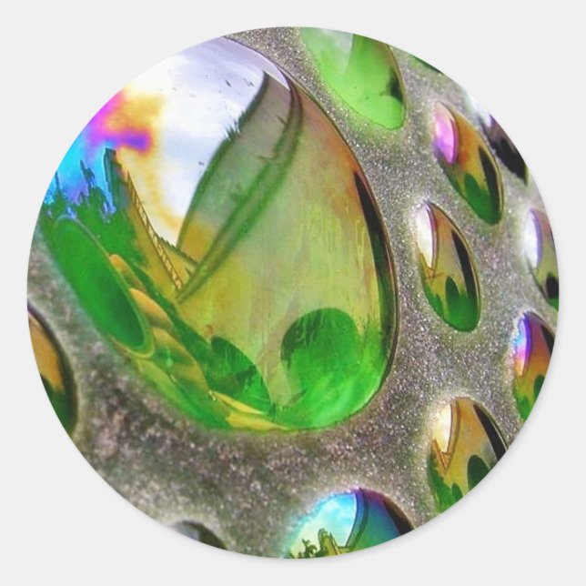 Green Scupture Mirrors Glass Classic Round Sticker (Front)
