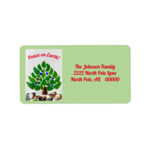 Green Sea Glass Peace on Earth Tree Address Labels