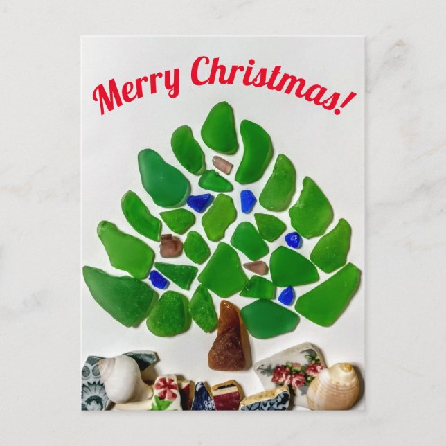 Green Sea Glass Washington Beaches Christmas Tree Holiday Postcard (Front)