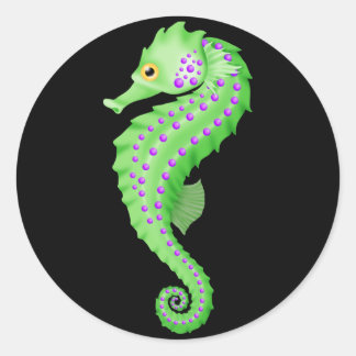 Green Sea Horse Round Sticker