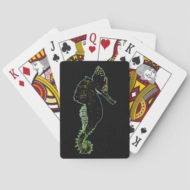 Green Sea Horse  Vector Drawing Playing Cards (Back)