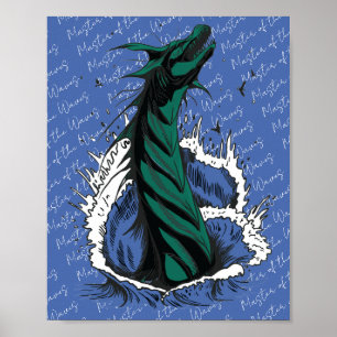 Green Sea Monster Serpent Ocean Waves Poster