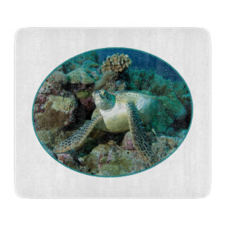 Green Sea Turtle at corals - Photographic Design | Cutting Board