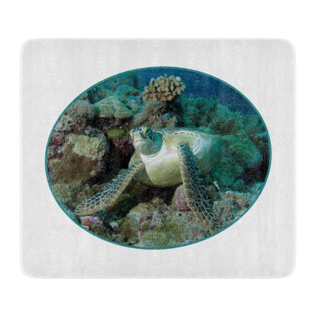 Green Sea Turtle at corals - Photographic Design | Cutting Board (Front)