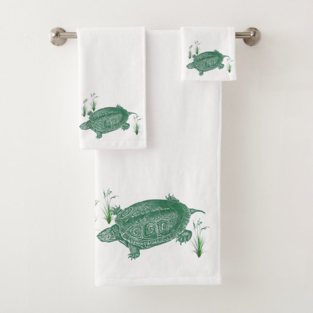 Green Sea Turtle Bath Towel Set (Insitu)