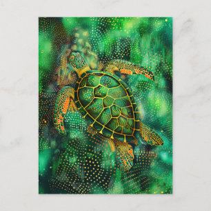 Green Sea Turtle in Aborigine Dot Art Style Postcard