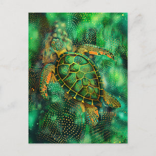 Green Sea Turtle in Aborigine Dot Art Style Postcard
