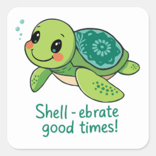Green Sea Turtle Large Sticker   Cute Ocean Pun 